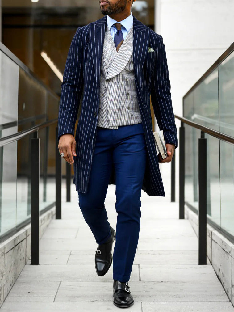 Men's Classic Striped Single-Breasted Coat