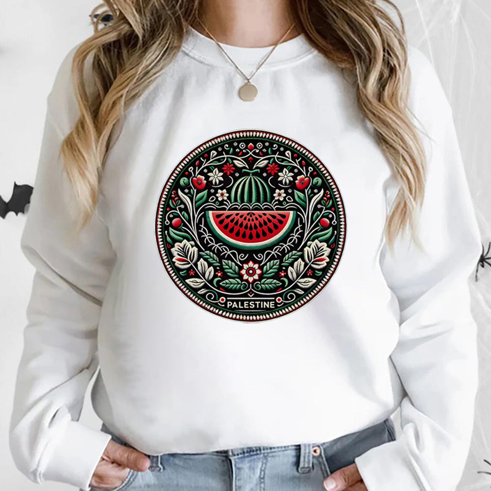 Cartoon Casual Watermelon Pattern Sports Sweater