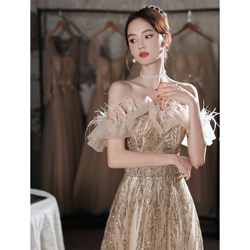 Women's New Banquet Performance Champagne Light Luxury Dress
