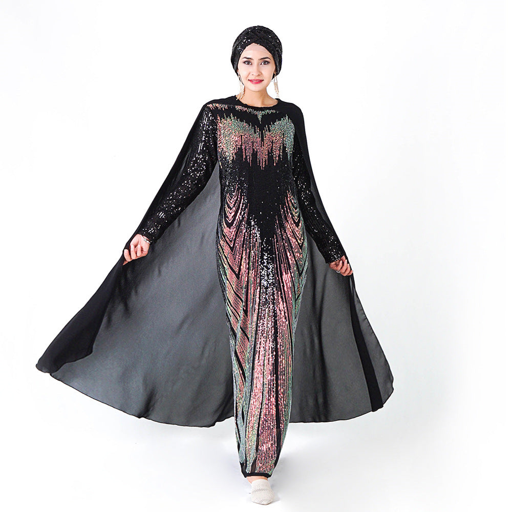 Sequined Embroidered Cloak Maxi Dress Turkish Women's Clothing