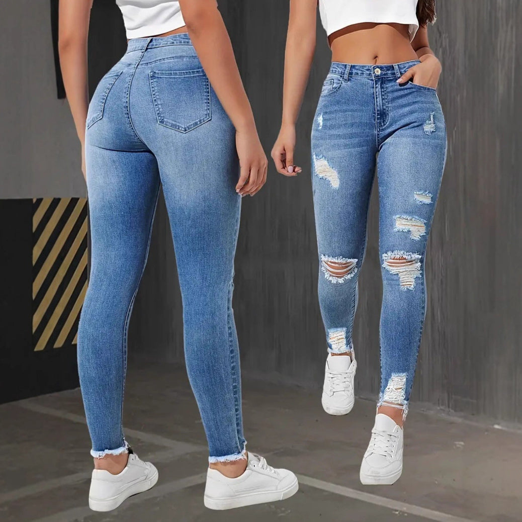 Stretch Ripped Slim Fit Feet Women's Jeans Smart Trousers