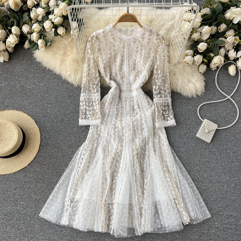Mesh Embroidery Patchwork Light Luxury Celebrity Dress