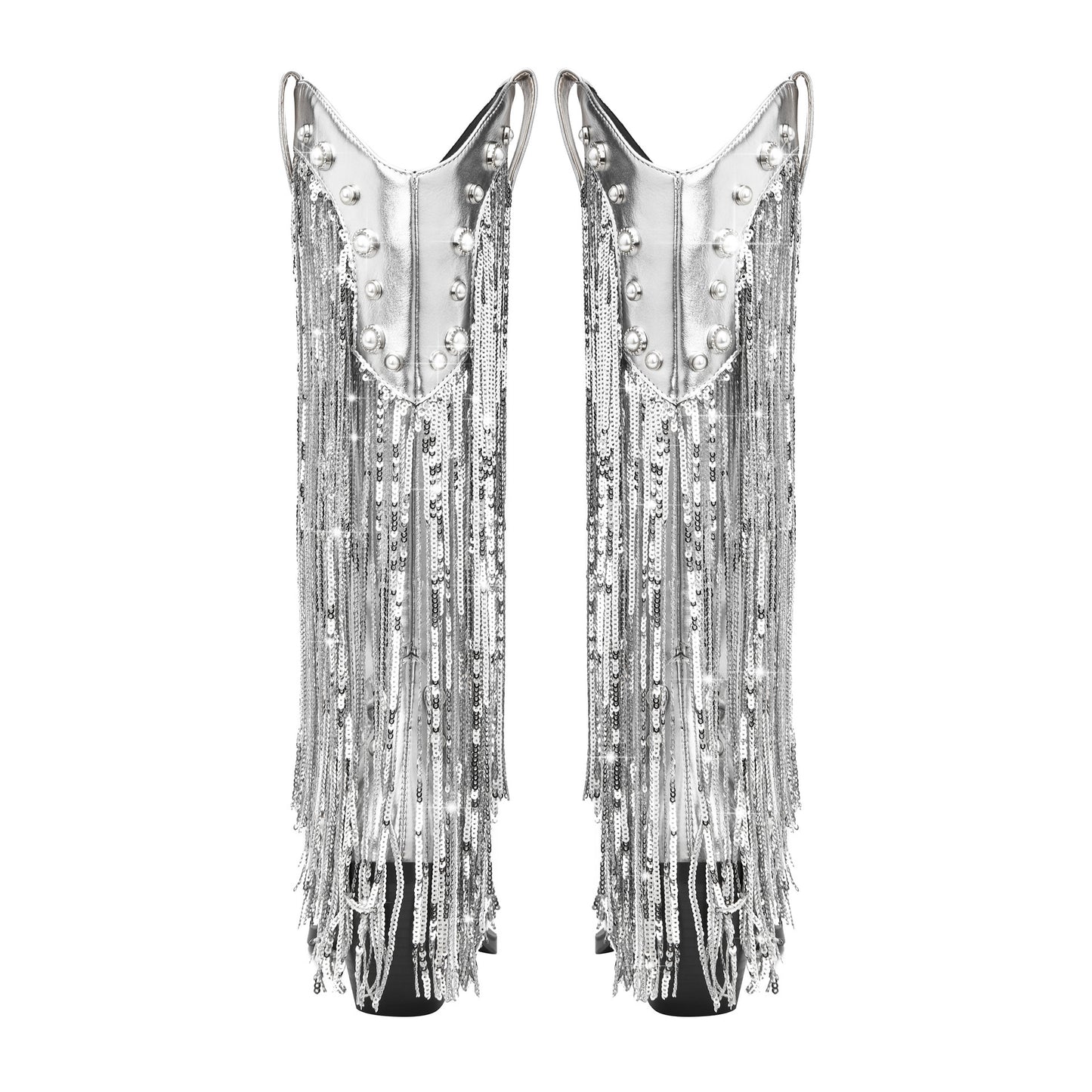 Sequin Tassel Pointed Sleeve High Leg Boot