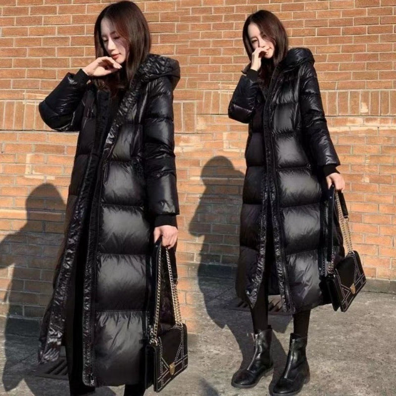 Black Down Feather Cotton Clothing Korean Style Long Glossy