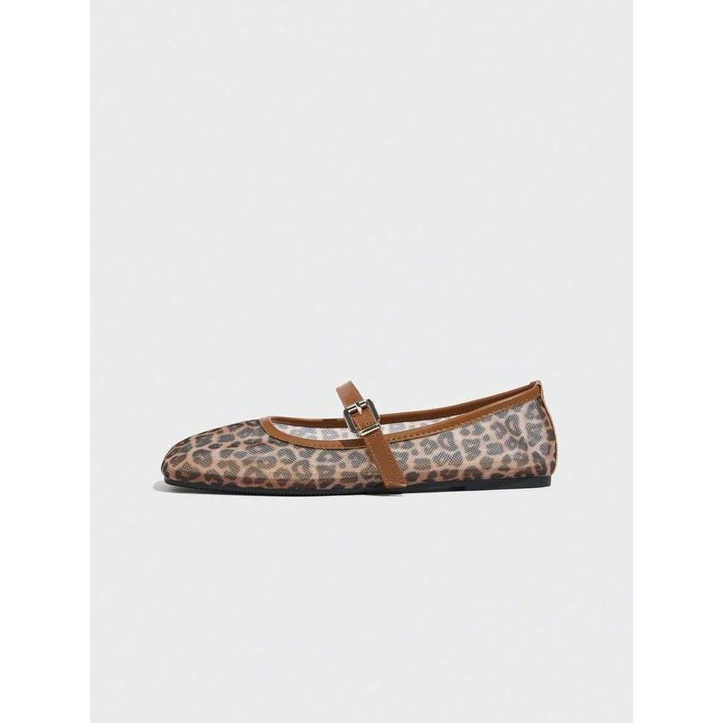 Leopard Print Mesh Breathable Women's Flat Sandals Mary Jane