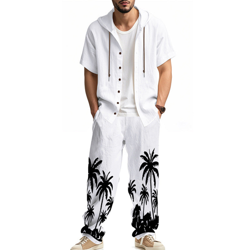 American Hooded Short-sleeved Shirt Trousers