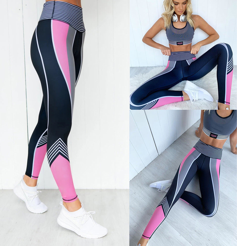 Colorblock 3D Digital Printing Sports Tight Fitness Polyester Pants