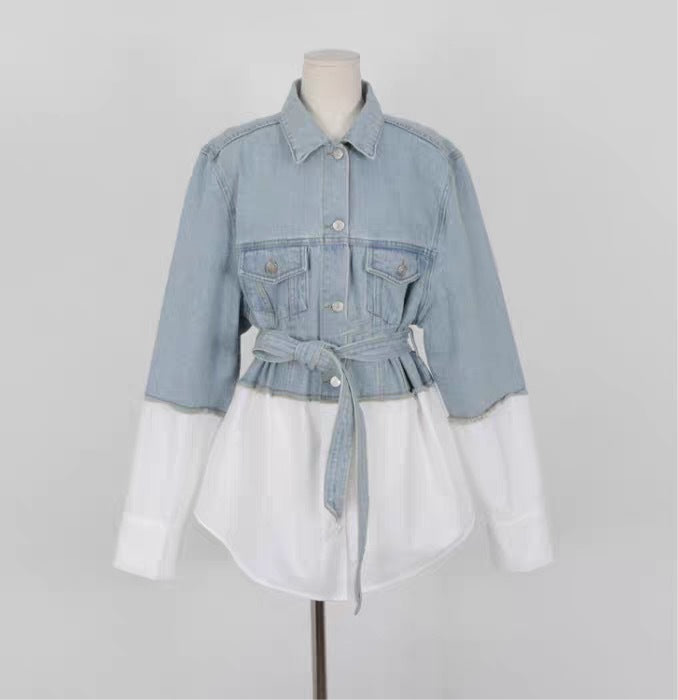 Casual Stitching Fake Two Denim Jackets