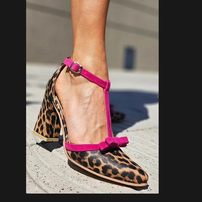 Fashion Colorblock Bow Buckle High Heel