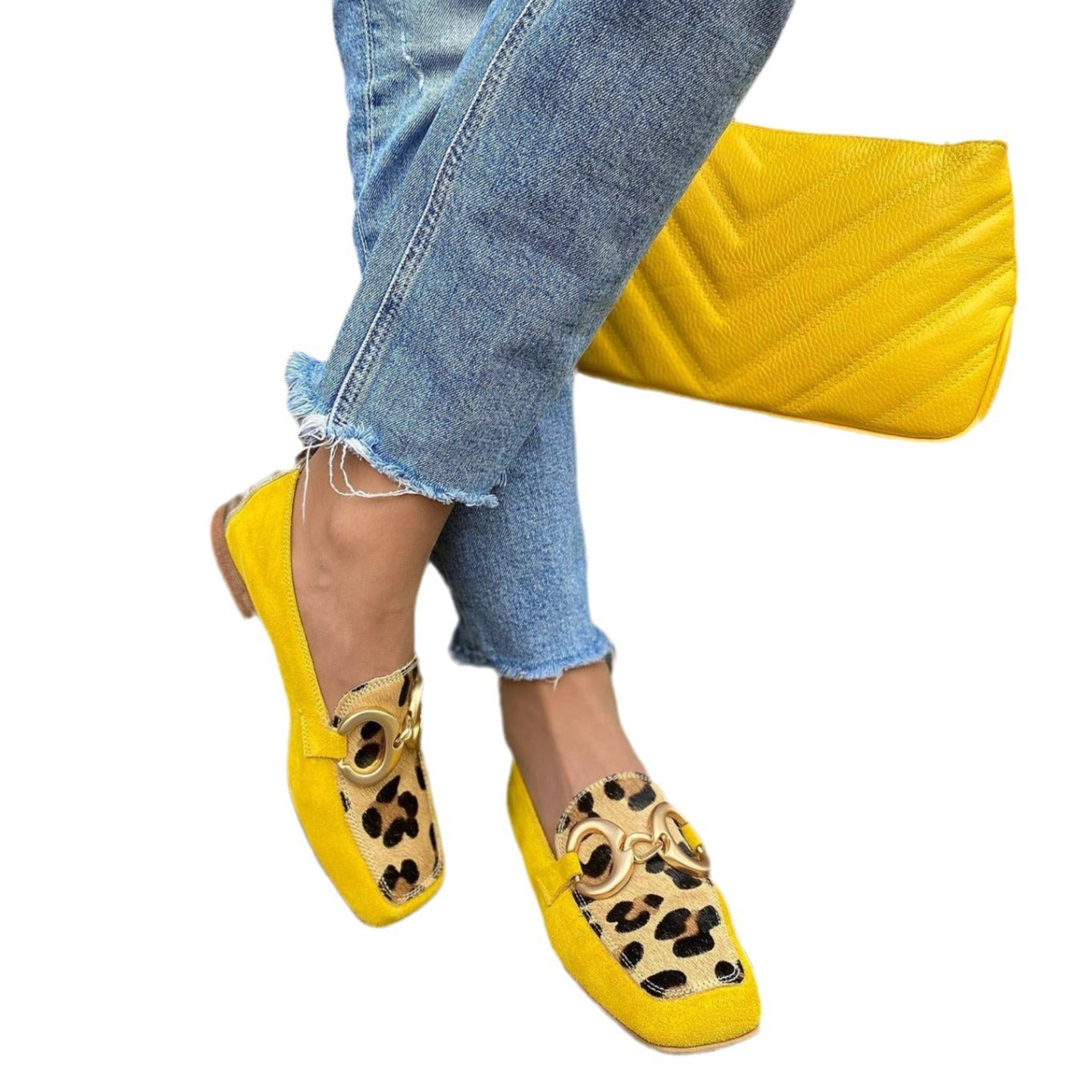 Low Heel Square Toe Low-cut Suede Color Matching Casual Women's Shoes