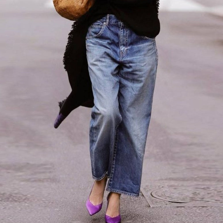 Loose Mid Waist Casual Straight Pants Cropped Pants