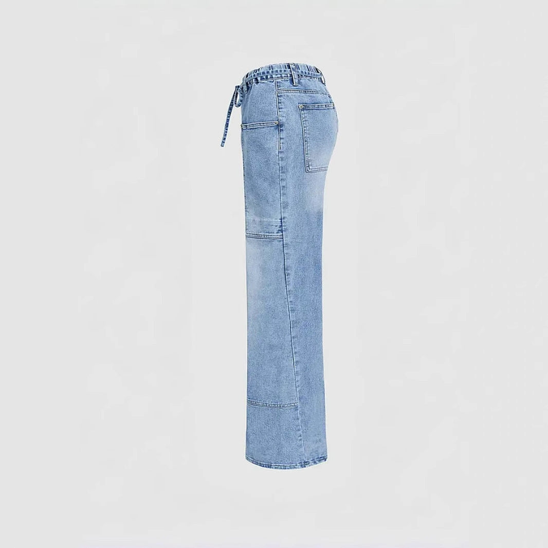 Light Blue Wide Leg Pocket Casual Jeans