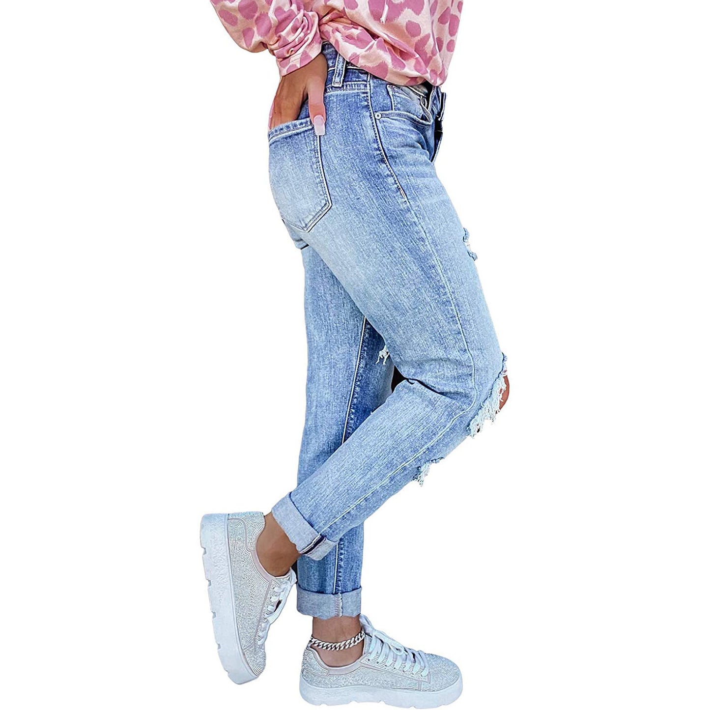 Women's Skinny Ripped Jeans Hand-worn