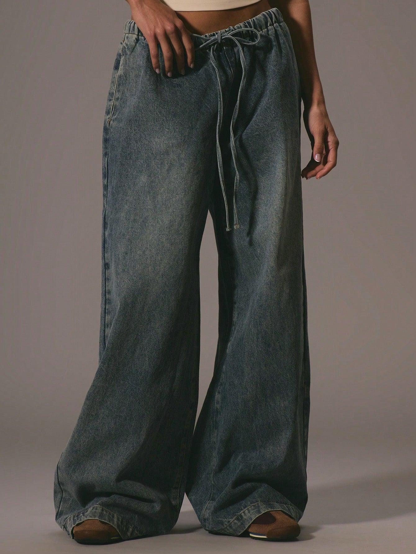 Drawstring Denim Pants For Elegant Casual Vacation