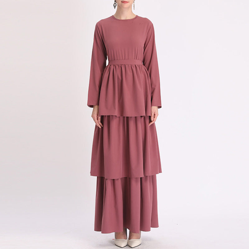 Turkish Middle East Long Solid Color Arab Women's Ankle Robe Dress