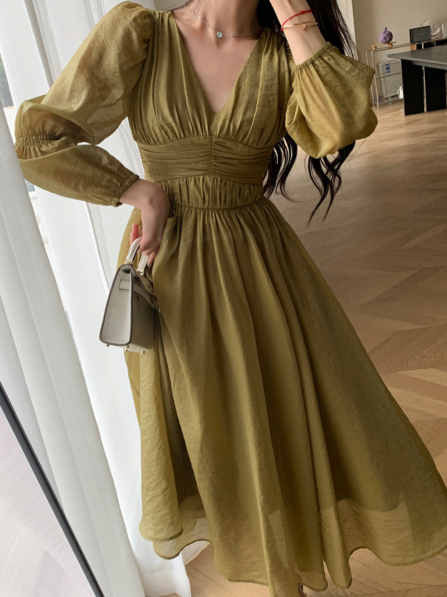 Women's Light Luxury Waist Waist V Neck Dress