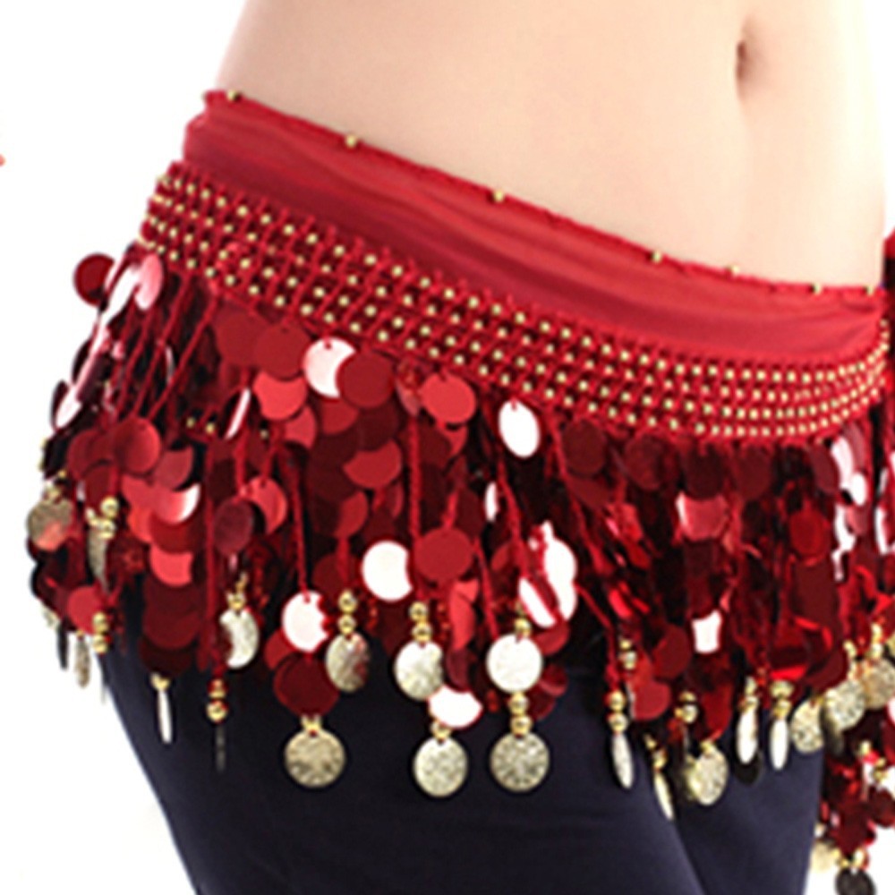 Sexy Chiffon Scarf Belly Dance Hip Coins Sequin Waist Belt Belt Hip Wrap