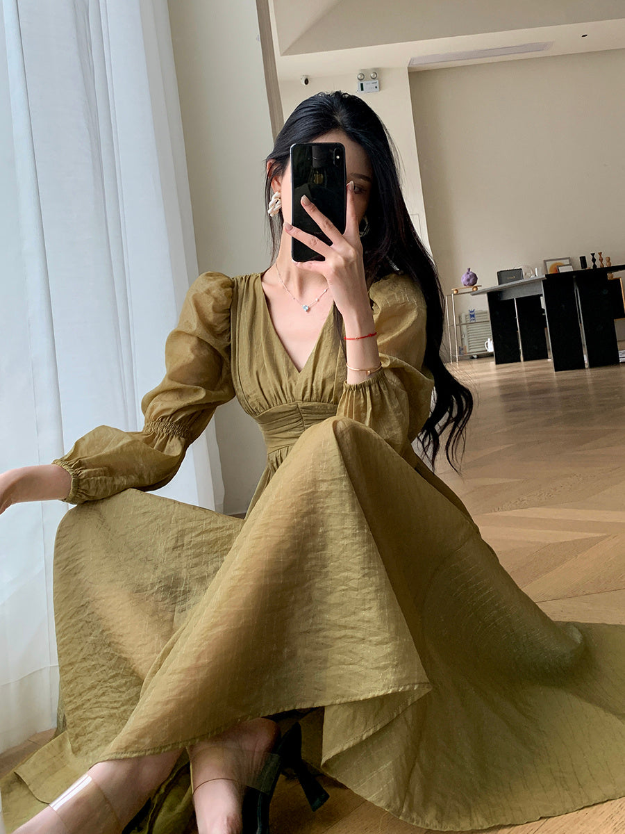 Women's Light Luxury Waist Waist V Neck Dress