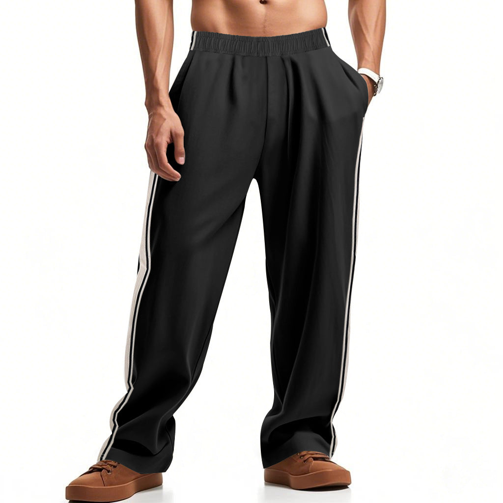 Loose Side Stripes Wide Leg Straight Men's Sports Pants