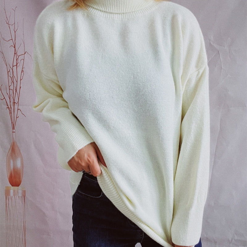 Top Solid Color Turtleneck Long Sleeve Sweaters Pullover Women