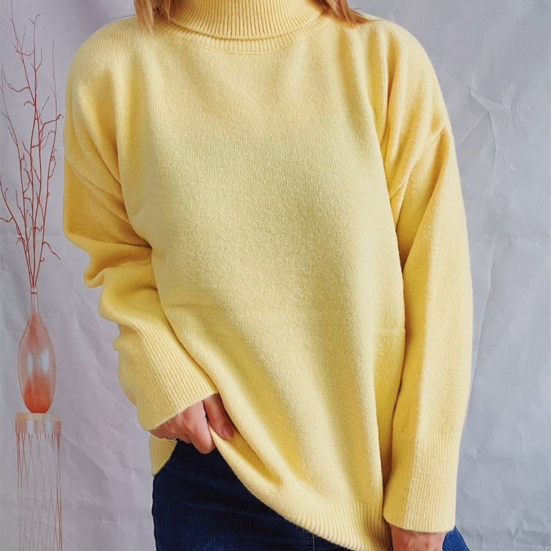 Top Solid Color Turtleneck Long Sleeve Sweaters Pullover Women