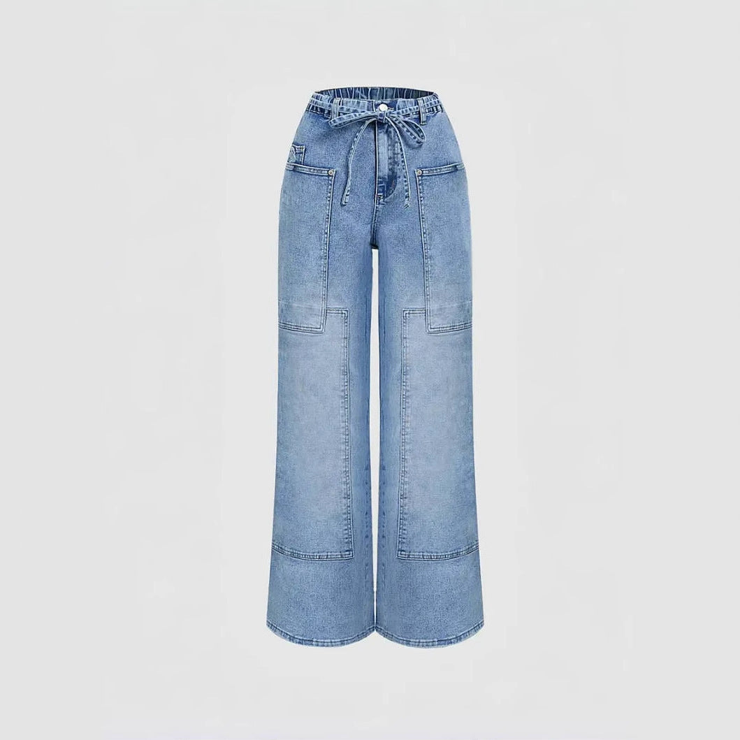 Light Blue Wide Leg Pocket Casual Jeans