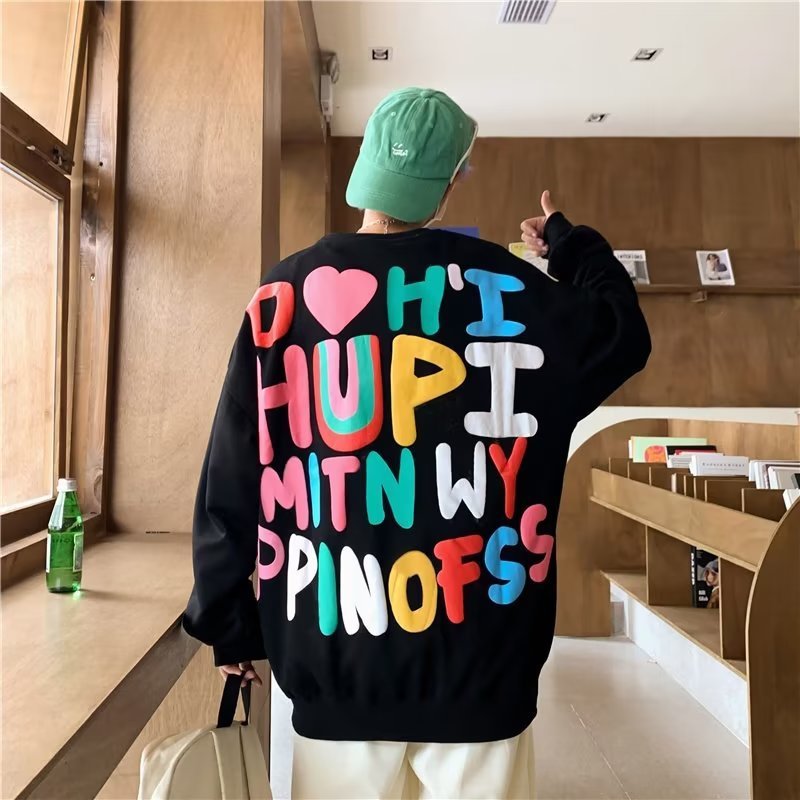 Loose Student Versatile High Street Alphabet Full Print Round Neck Pullover Sweatshirt Male