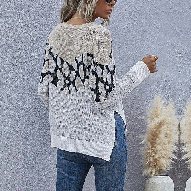 Women Animal Print Sweater Women Loose Round Neck