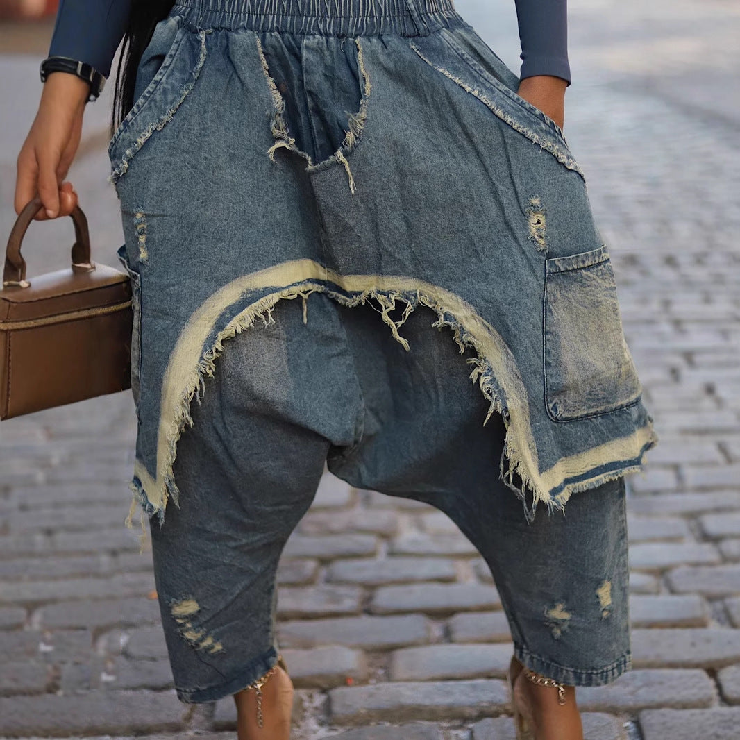 Distressed Brushed Ripped Jeans Fashion Loose Harem Pants