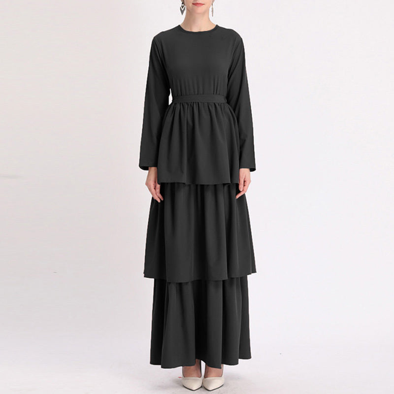 Turkish Middle East Long Solid Color Arab Women's Ankle Robe Dress