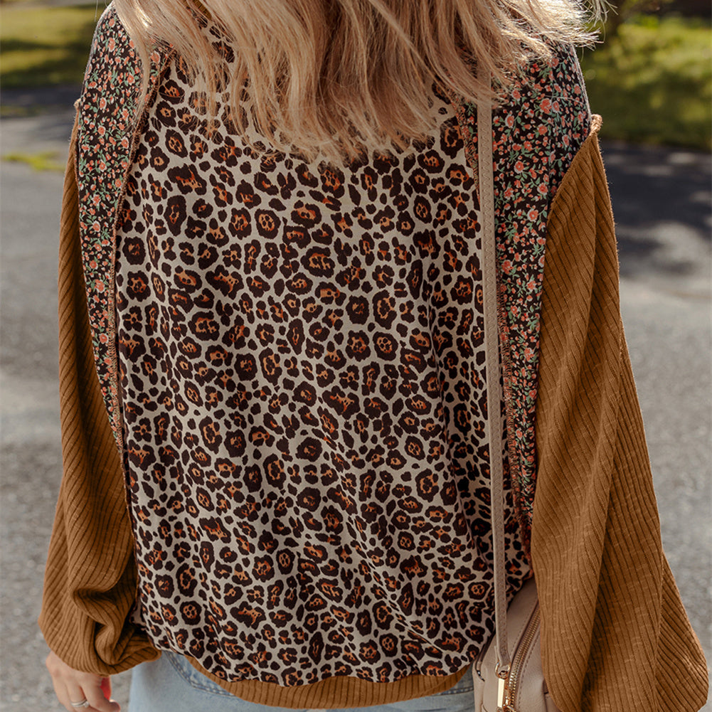Women's Leopard Print Loose Multicolor Dignified Hollow Sweater