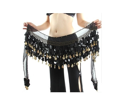 Sexy Chiffon Scarf Belly Dance Hip Coins Sequin Waist Belt Belt Hip Wrap