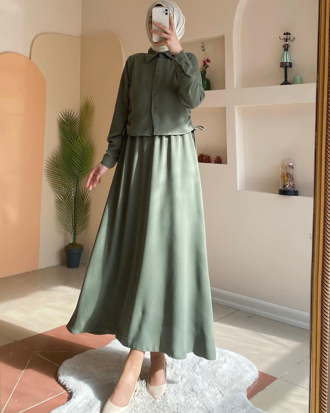 Skirt Suit Middle East Arab Long Sleeve Shirt Dress