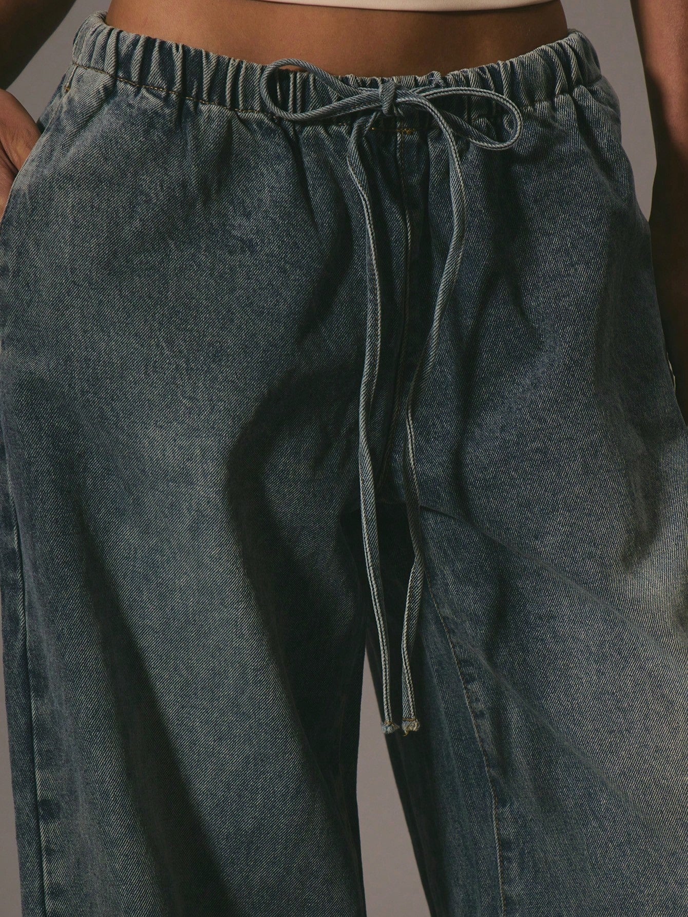 Drawstring Denim Pants For Elegant Casual Vacation