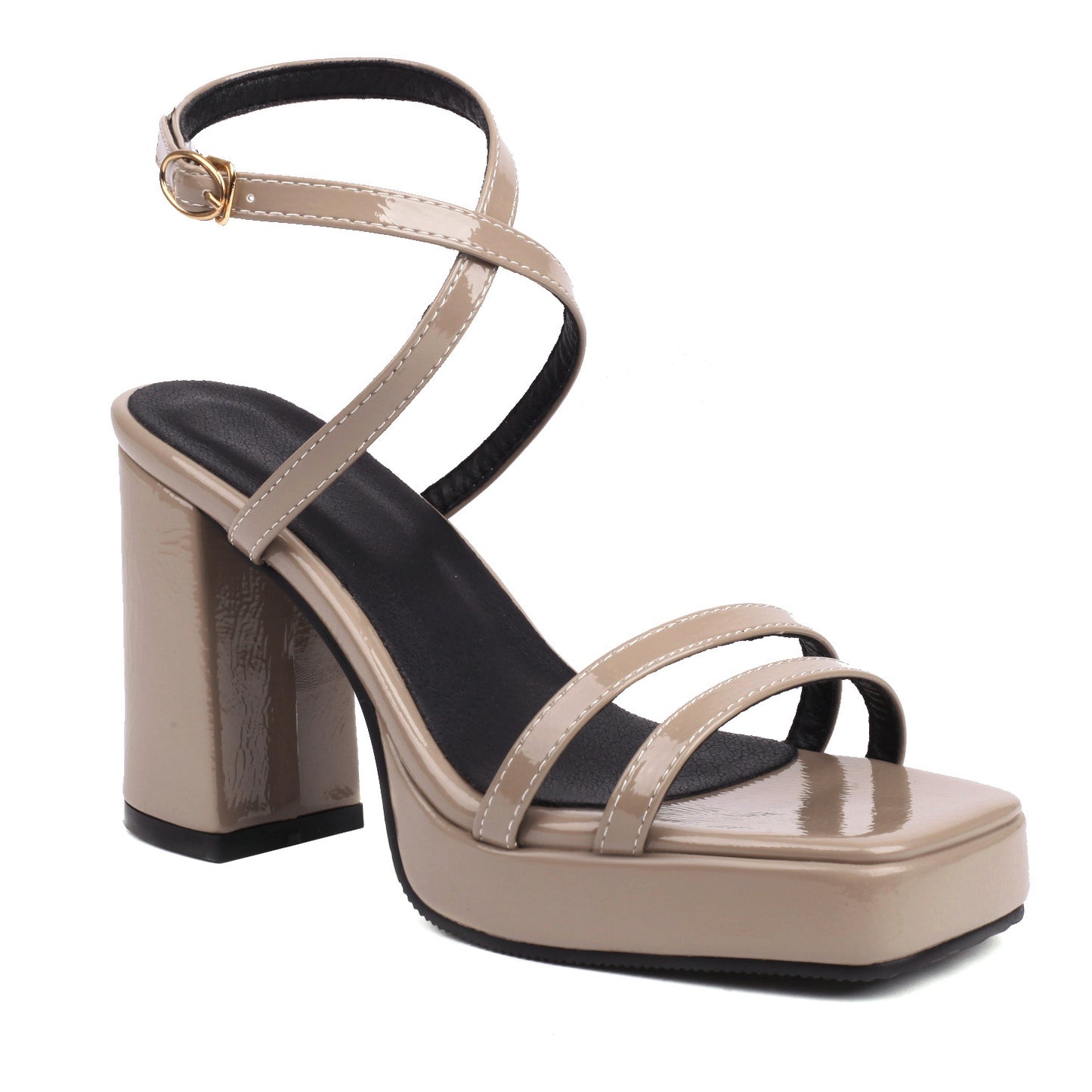 Summer Square Toe Thin Strap Buckle Wide Strap High Heels