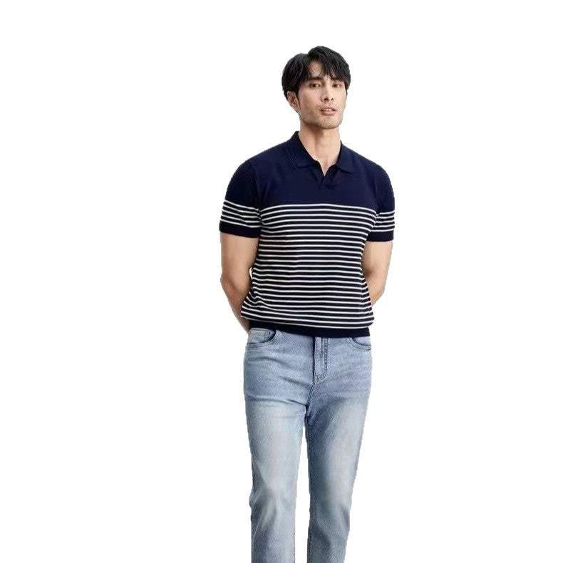 Ice Silk Sweater Plus Size Striped All-matching Short Sleeve