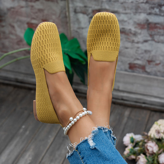 Knitted Soft Bottom Braided Shoes Breathable Low-cut