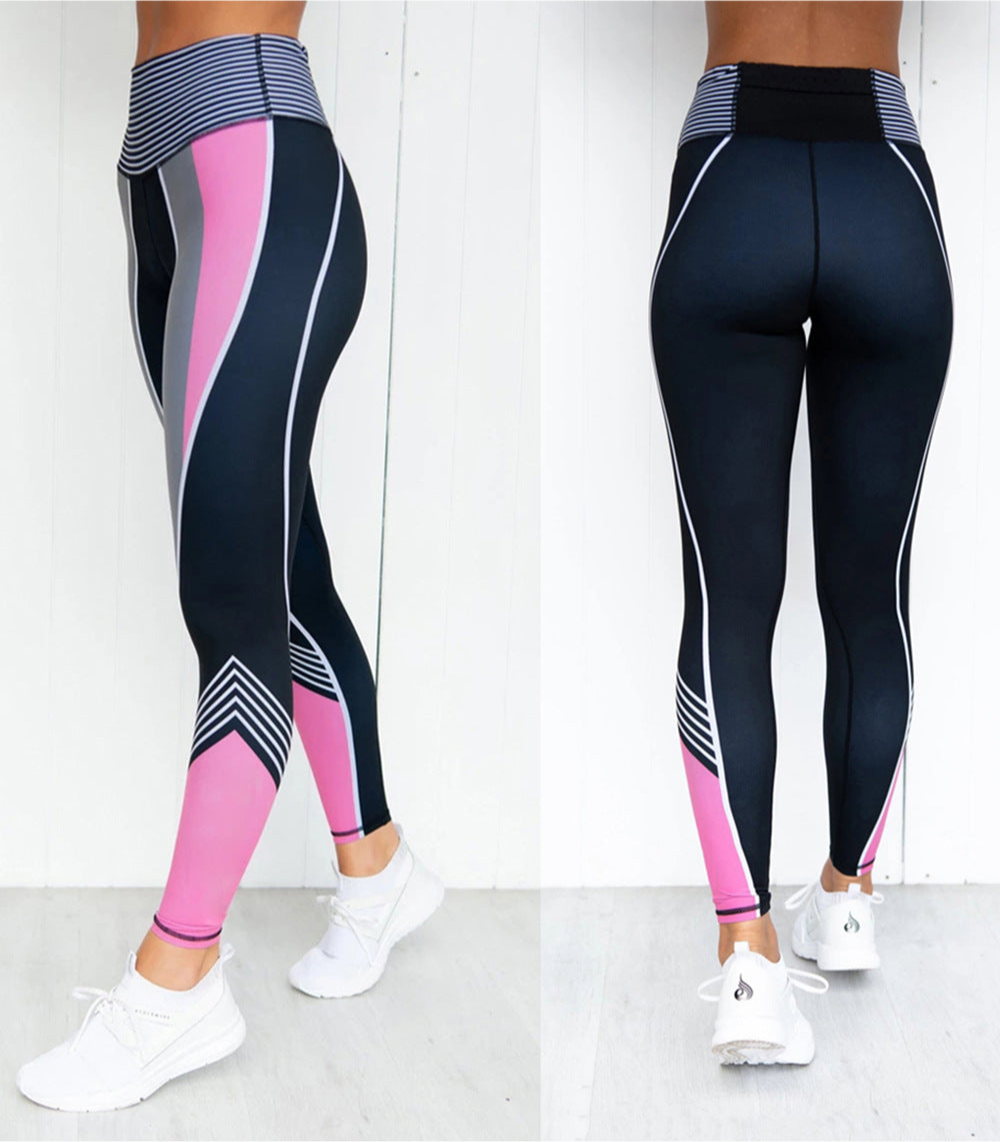 Colorblock 3D Digital Printing Sports Tight Fitness Polyester Pants