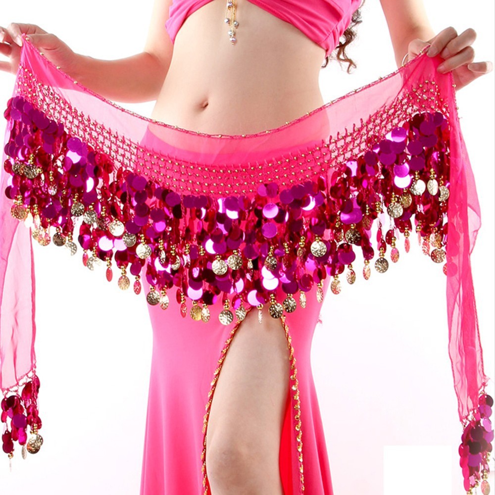 Sexy Chiffon Scarf Belly Dance Hip Coins Sequin Waist Belt Belt Hip Wrap