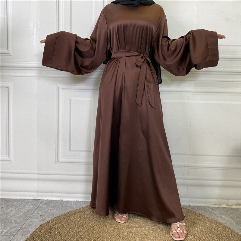 Middle East Dubai Hot Sale Lace Up Satin Muslim Dress