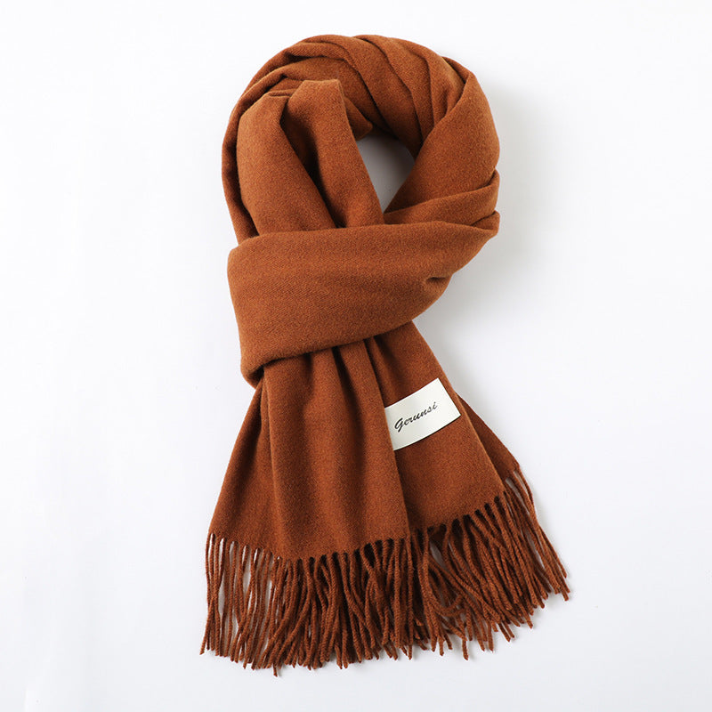Simple Tassel Shawl Warm Artificial Cashmere Scarf