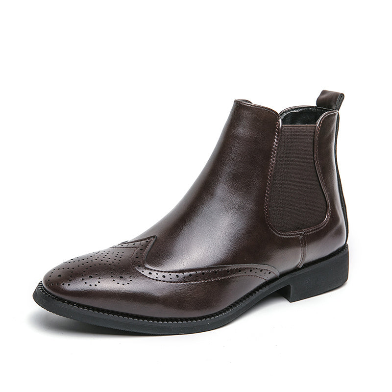 High-top Leather Shoes Men's Pointed Chelsea Booties
