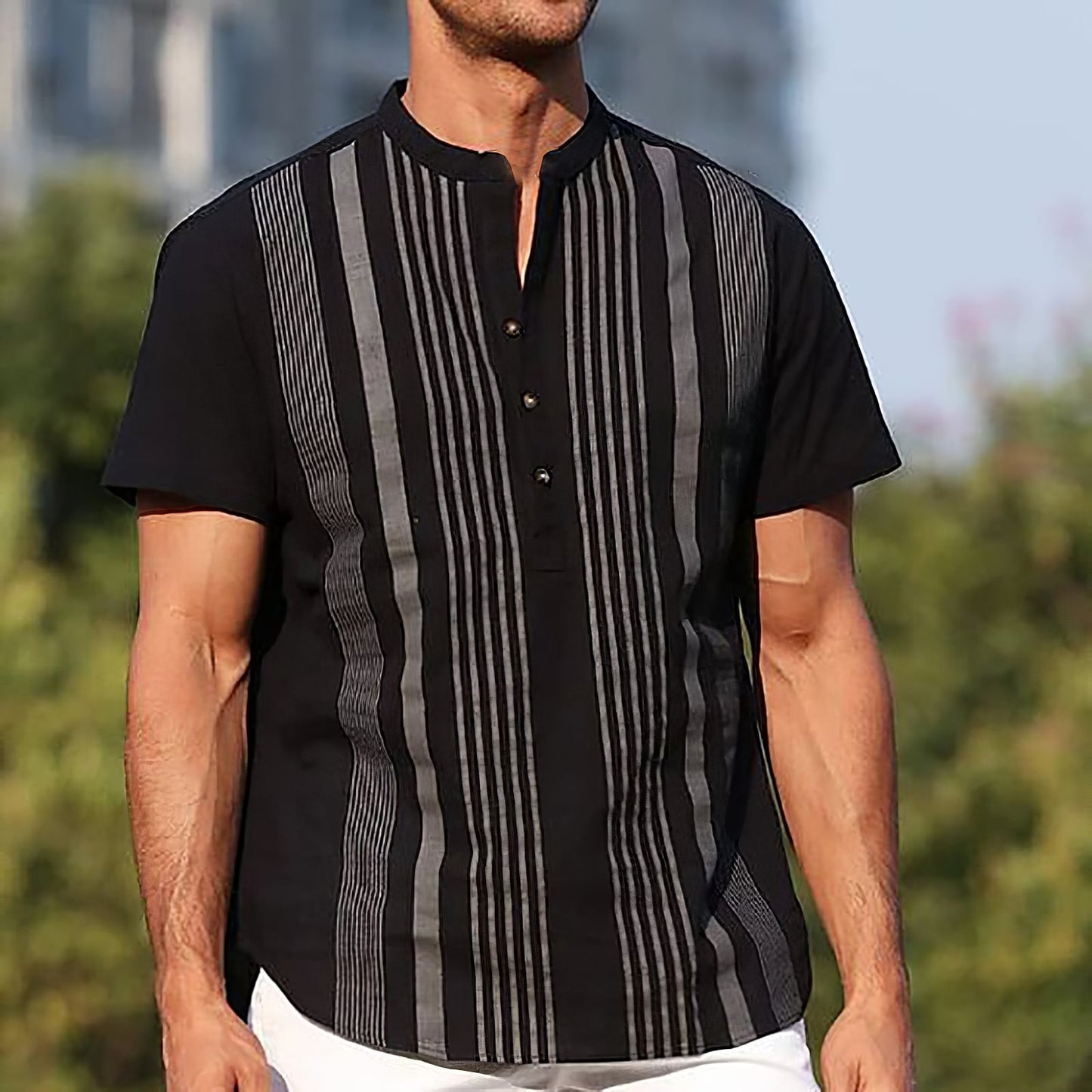 Simple Striped Short-sleeved Shirt Men's Clothing
