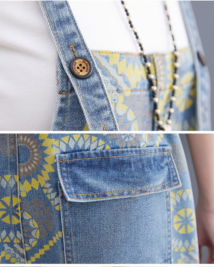 Spring Lean Print Jean Overalls For Women