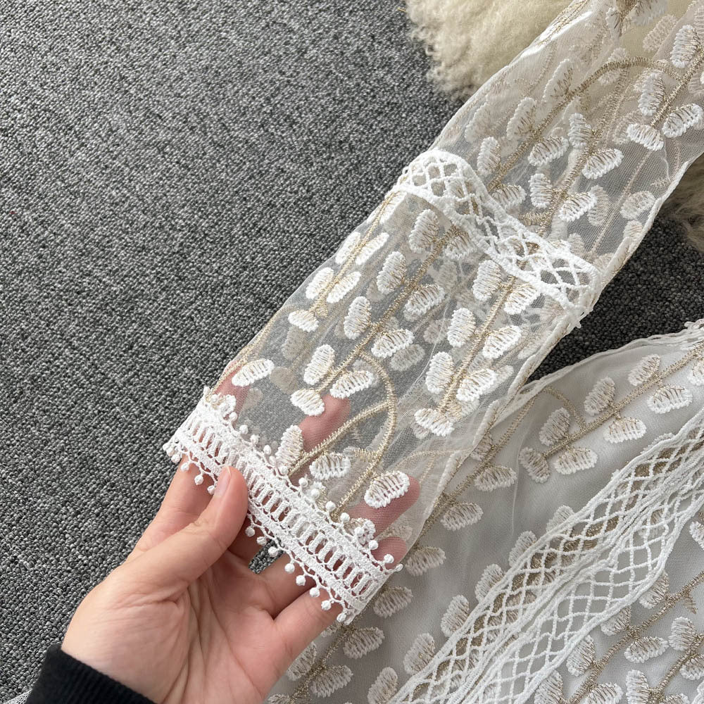 Mesh Embroidery Patchwork Light Luxury Celebrity Dress