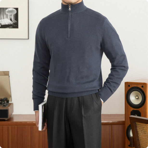 Men's Stand Collar Zippered Wool Sweater