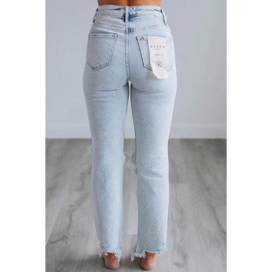 European And American Ripped Jeans Women's Tight