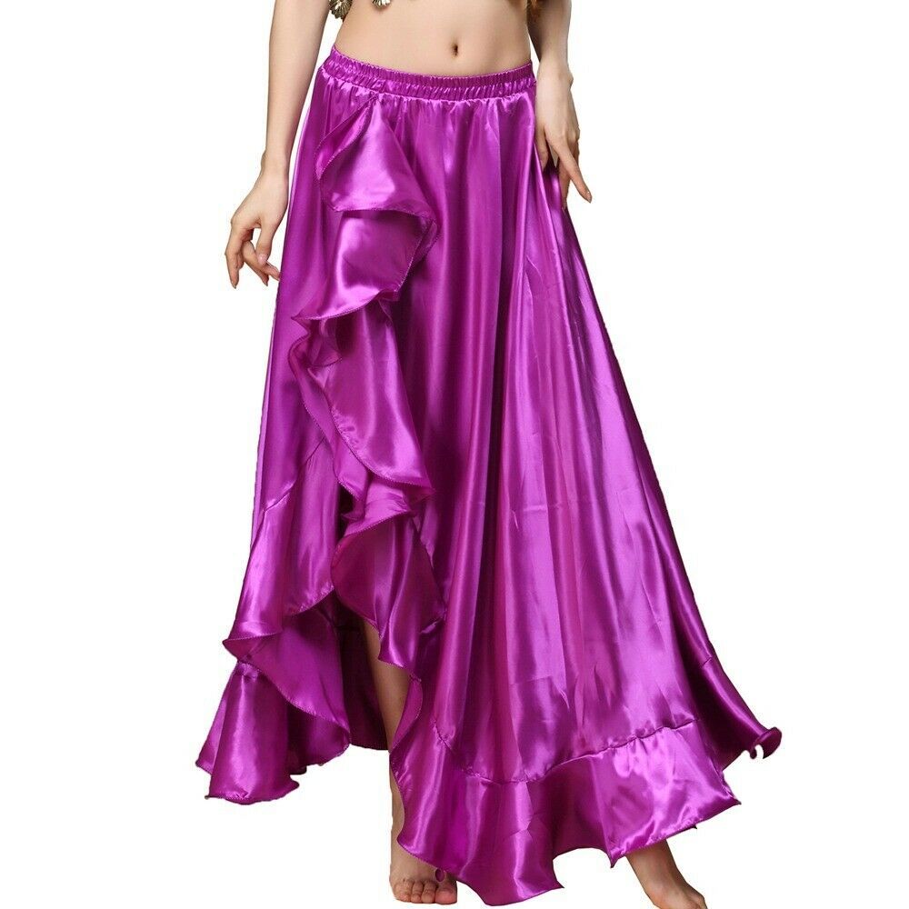 Bestdance Belly Dance Satin Skirt Costumes Side Split Jupe Skirt Flamenco Satin Long Skirt