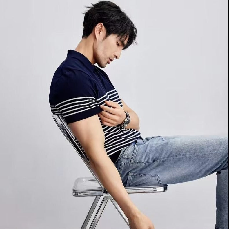 Ice Silk Sweater Plus Size Striped All-matching Short Sleeve