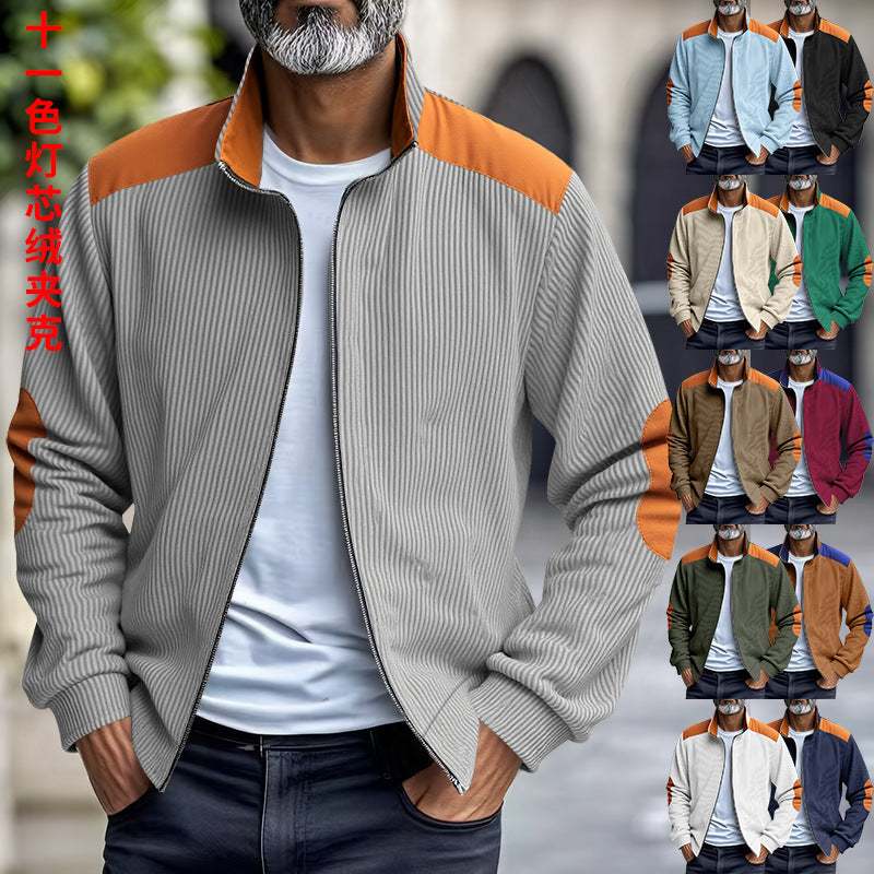 Retro Stand Collar Zipper Cardigan Casual Jacket For Men